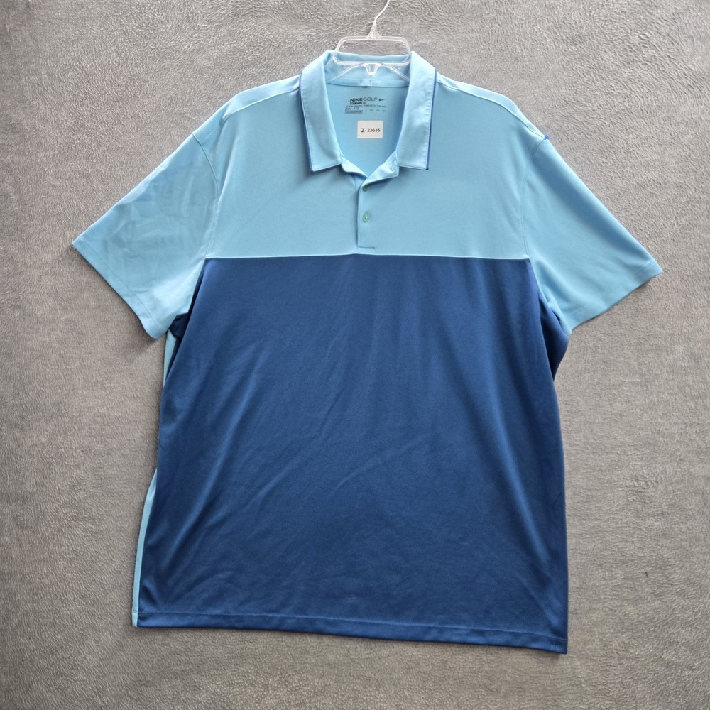 Nike Men Polo XXL Light Blue Colorblock Dri-Fit Golf Shirt‎ Activewear Button